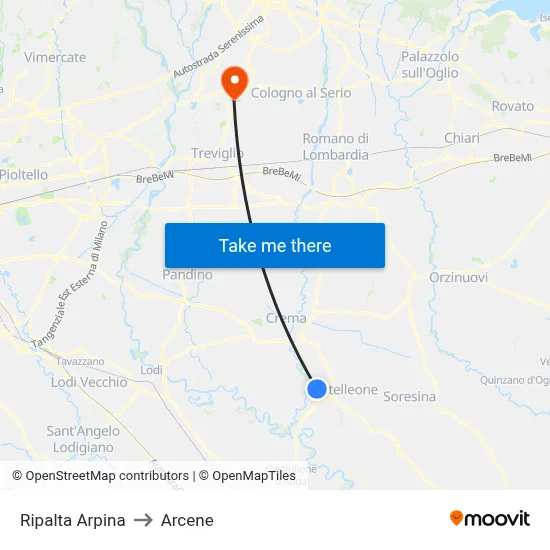 Ripalta Arpina to Arcene map