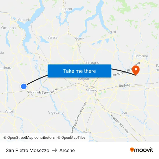 San Pietro Mosezzo to Arcene map