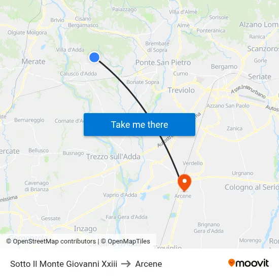 Sotto Il Monte Giovanni Xxiii to Arcene map