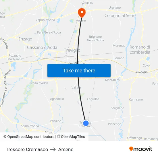 Trescore Cremasco to Arcene map