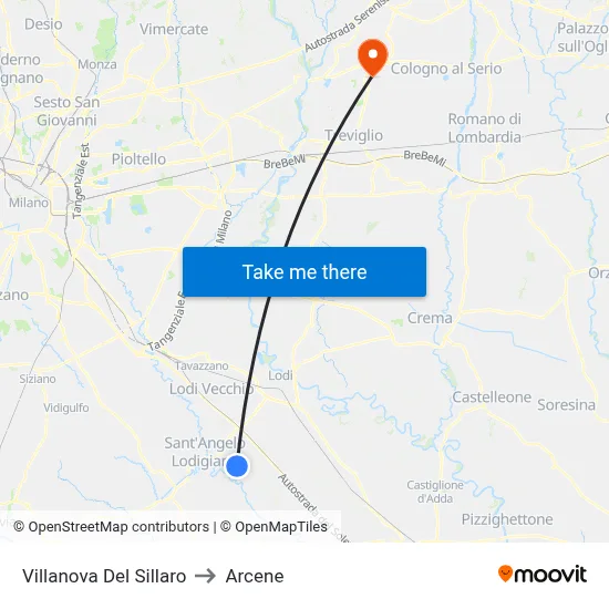Villanova Del Sillaro to Arcene map