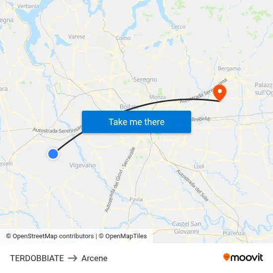 Terdobbiate to Arcene map