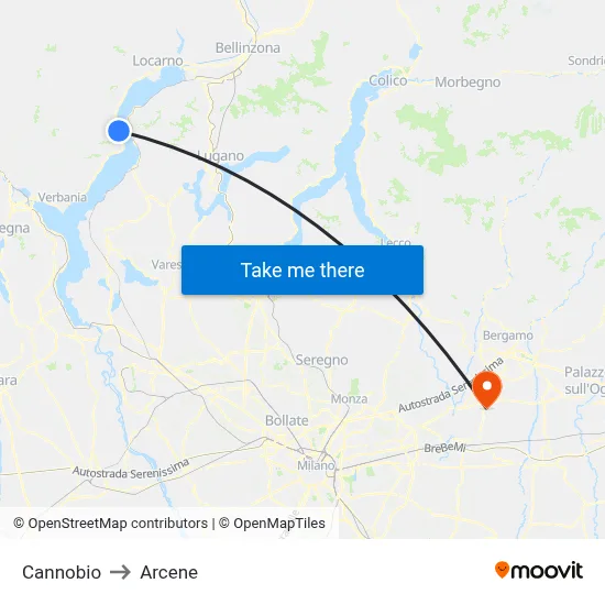 Cannobio to Arcene map