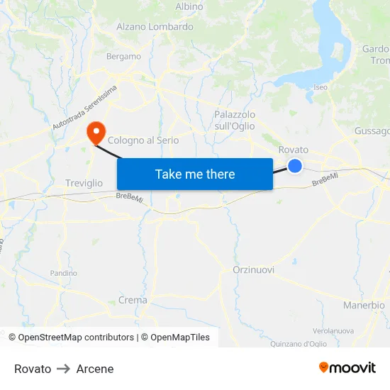 Rovato to Arcene map