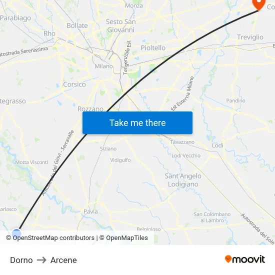 Dorno to Arcene map