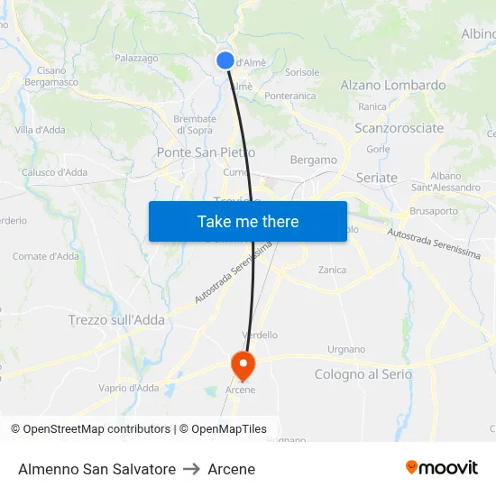 Almenno San Salvatore to Arcene map