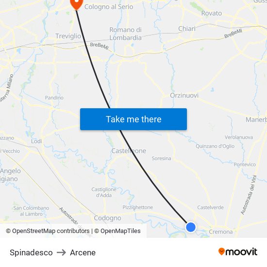 Spinadesco to Arcene map