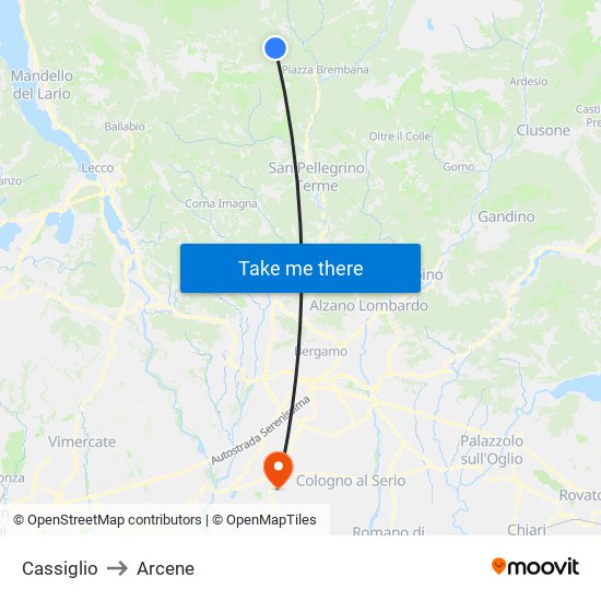 Cassiglio to Arcene map