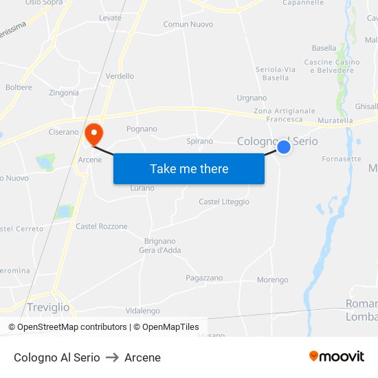 Cologno Al Serio to Arcene map