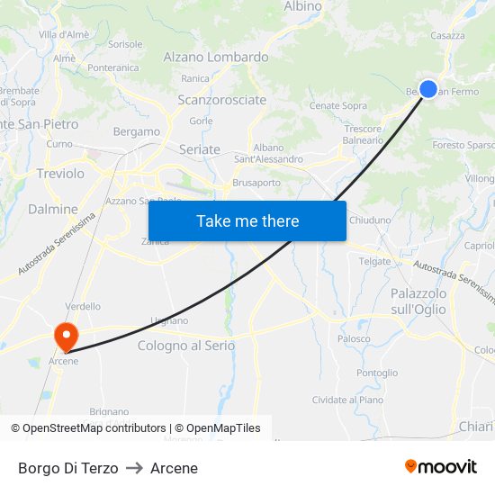 Borgo Di Terzo to Arcene map