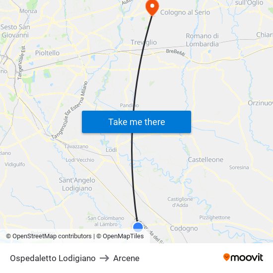 Ospedaletto Lodigiano to Arcene map