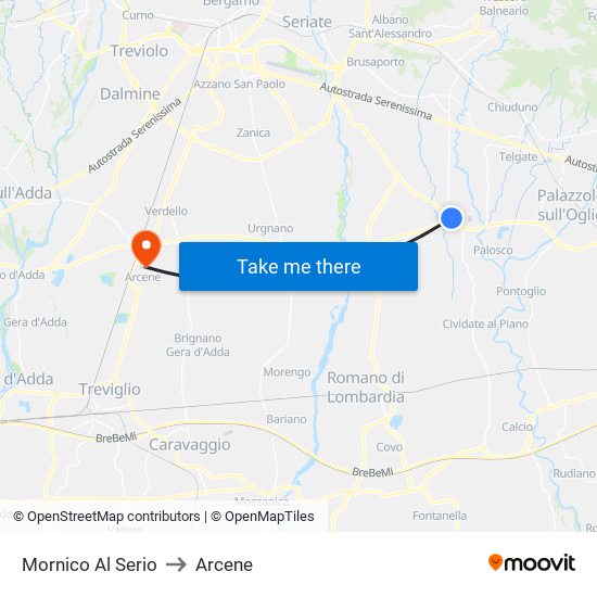 Mornico Al Serio to Arcene map