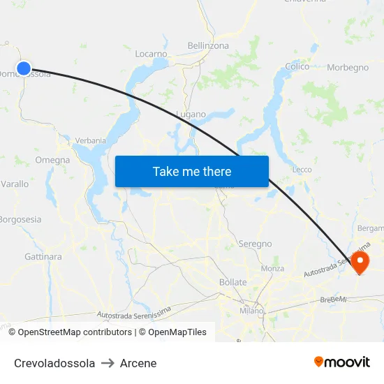 Crevoladossola to Arcene map