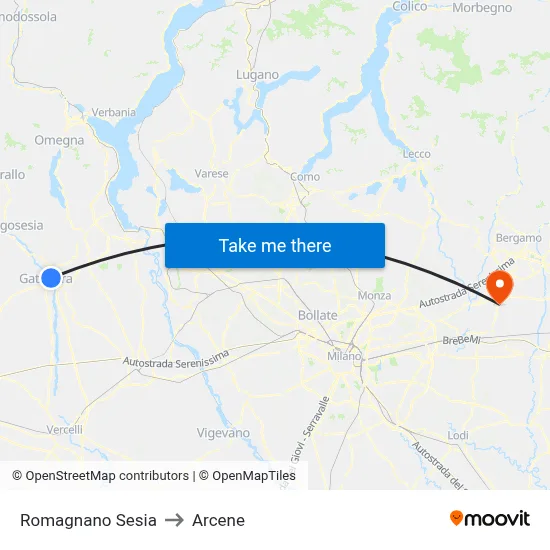 Romagnano Sesia to Arcene map