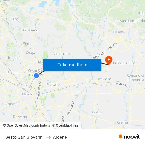 Sesto San Giovanni to Arcene map