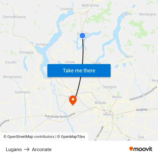 Lugano to Arconate map