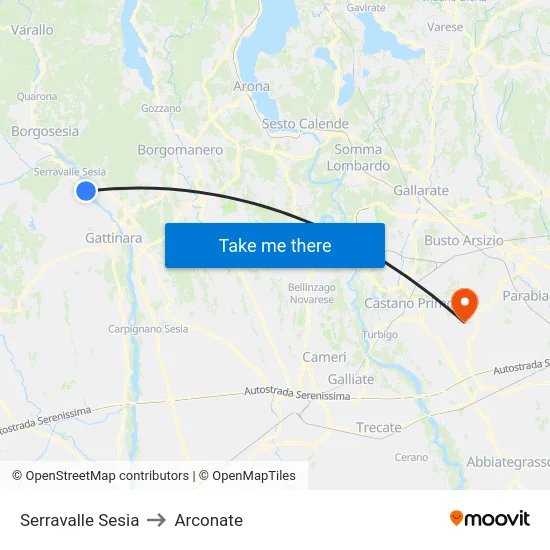 Serravalle Sesia to Arconate map