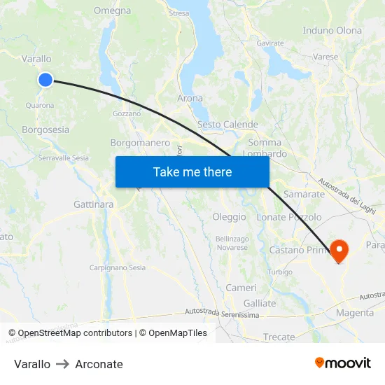 Varallo to Arconate map