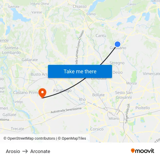 Arosio to Arconate map
