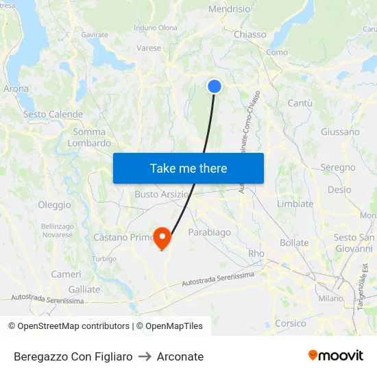 Beregazzo con Figliaro to Arconate map