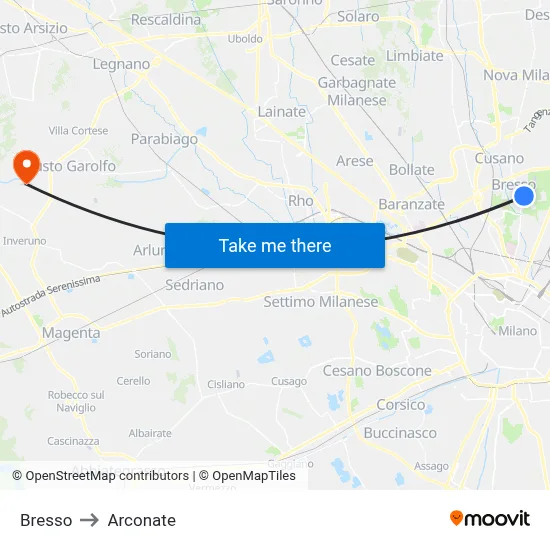 Bresso to Arconate map