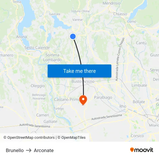 Brunello to Arconate map