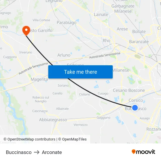 Buccinasco to Arconate map