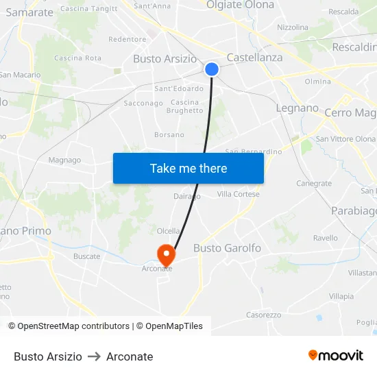 Busto Arsizio to Arconate map