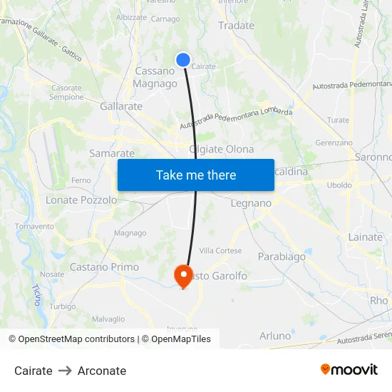 Cairate to Arconate map