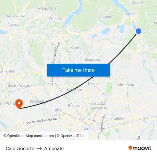 Calolziocorte to Arconate map