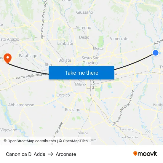 Canonica d'Adda to Arconate map