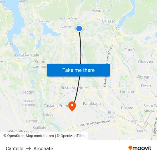 Cantello to Arconate map