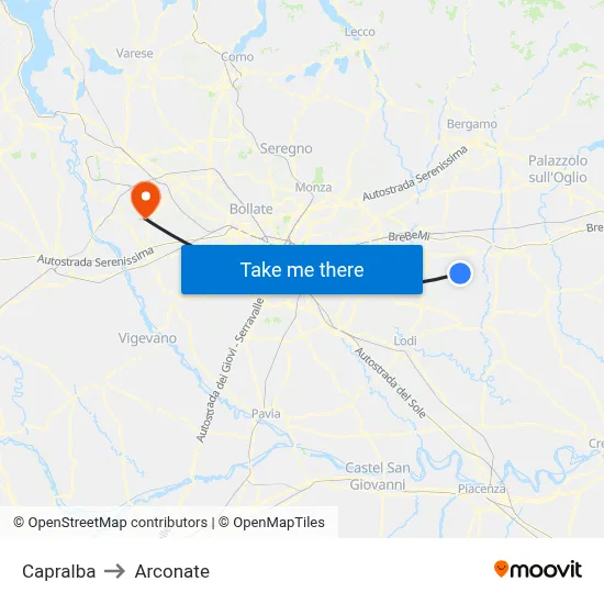 Capralba to Arconate map