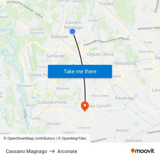 Cassano Magnago to Arconate map