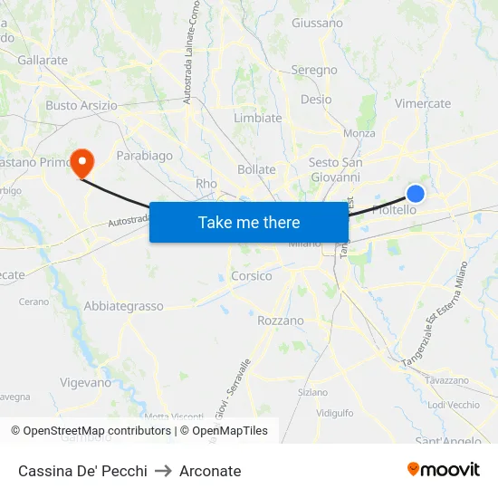 Cassina De' Pecchi to Arconate map