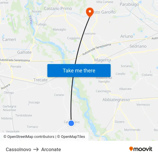 Cassolnovo to Arconate map