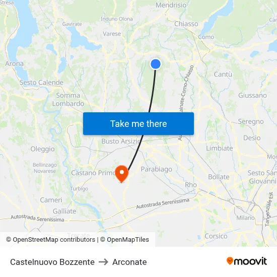 Castelnuovo Bozzente to Arconate map