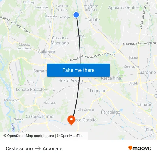 Castelseprio to Arconate map