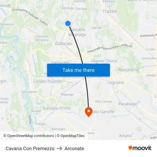 Cavaria con Premezzo to Arconate map