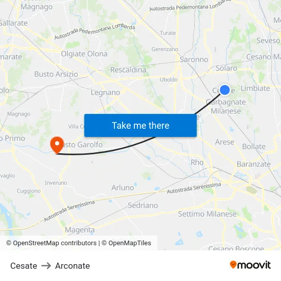 Cesate to Arconate map