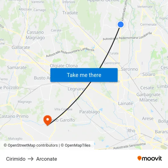 Cirimido to Arconate map