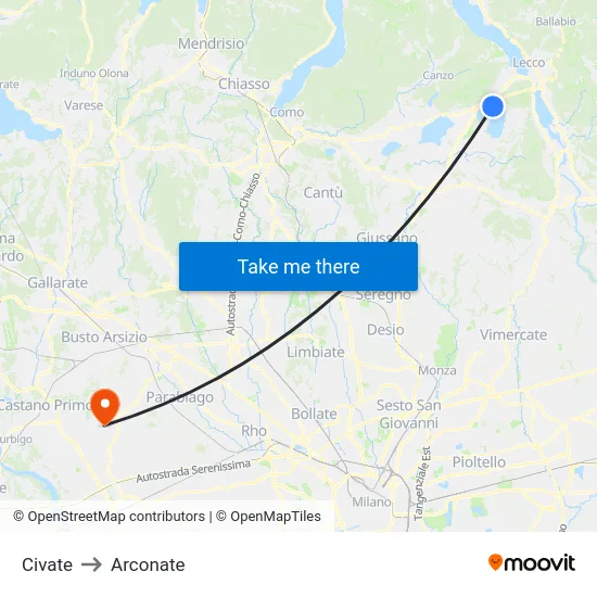 Civate to Arconate map