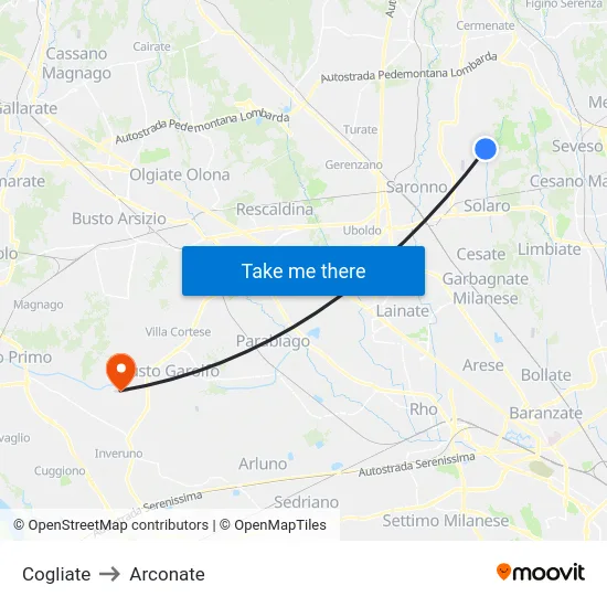 Cogliate to Arconate map