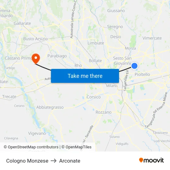 Cologno Monzese to Arconate map