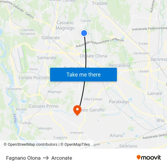 Fagnano Olona to Arconate map