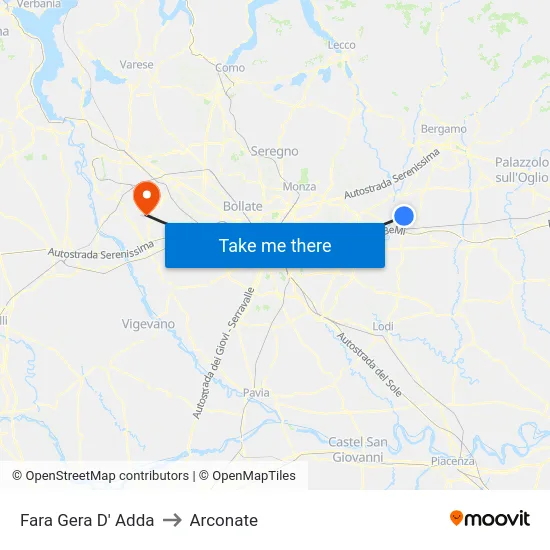 Fara Gera D' Adda to Arconate map