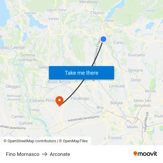 Fino Mornasco to Arconate map