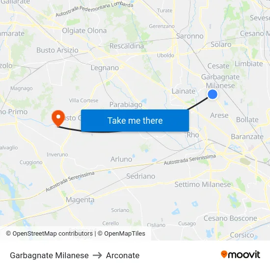 Garbagnate Milanese to Arconate map
