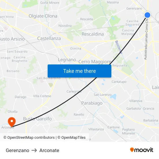 Gerenzano to Arconate map