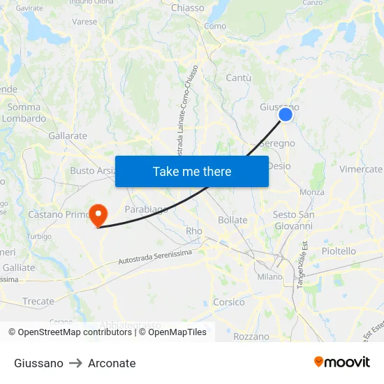 Giussano to Arconate map